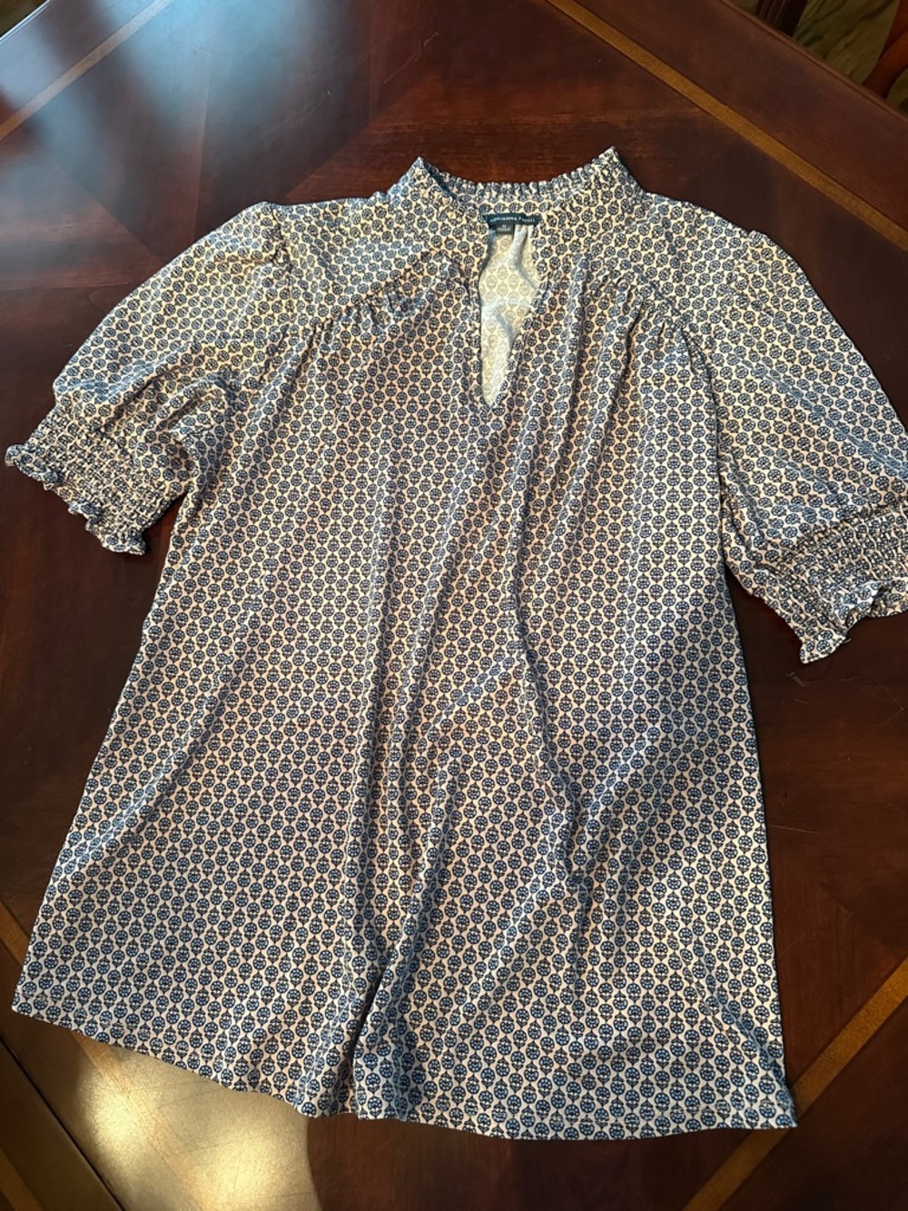 Adrianna Papell Navy and pink Printed Short-Sleeve Blouse